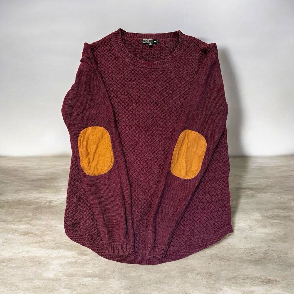 Lety & Me Women’s Burgundy Knit Crewneck Pullover Sweater Elbow Patches S